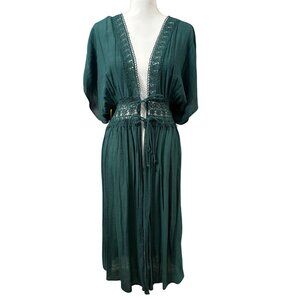 Time And Tru Earthy Emerald Green Flowy Maxi Boho Cardigan Womens L/G (12-14)